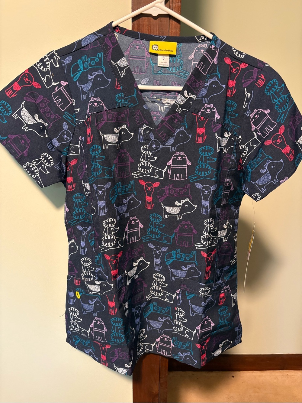 WonderWink Navy Multicolor Animal Print  Scrub Top